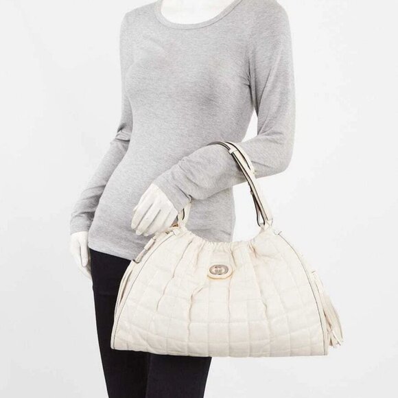 Gucci White Quilted Leather Medium Deco Tote Bag - Picture 2 of 10